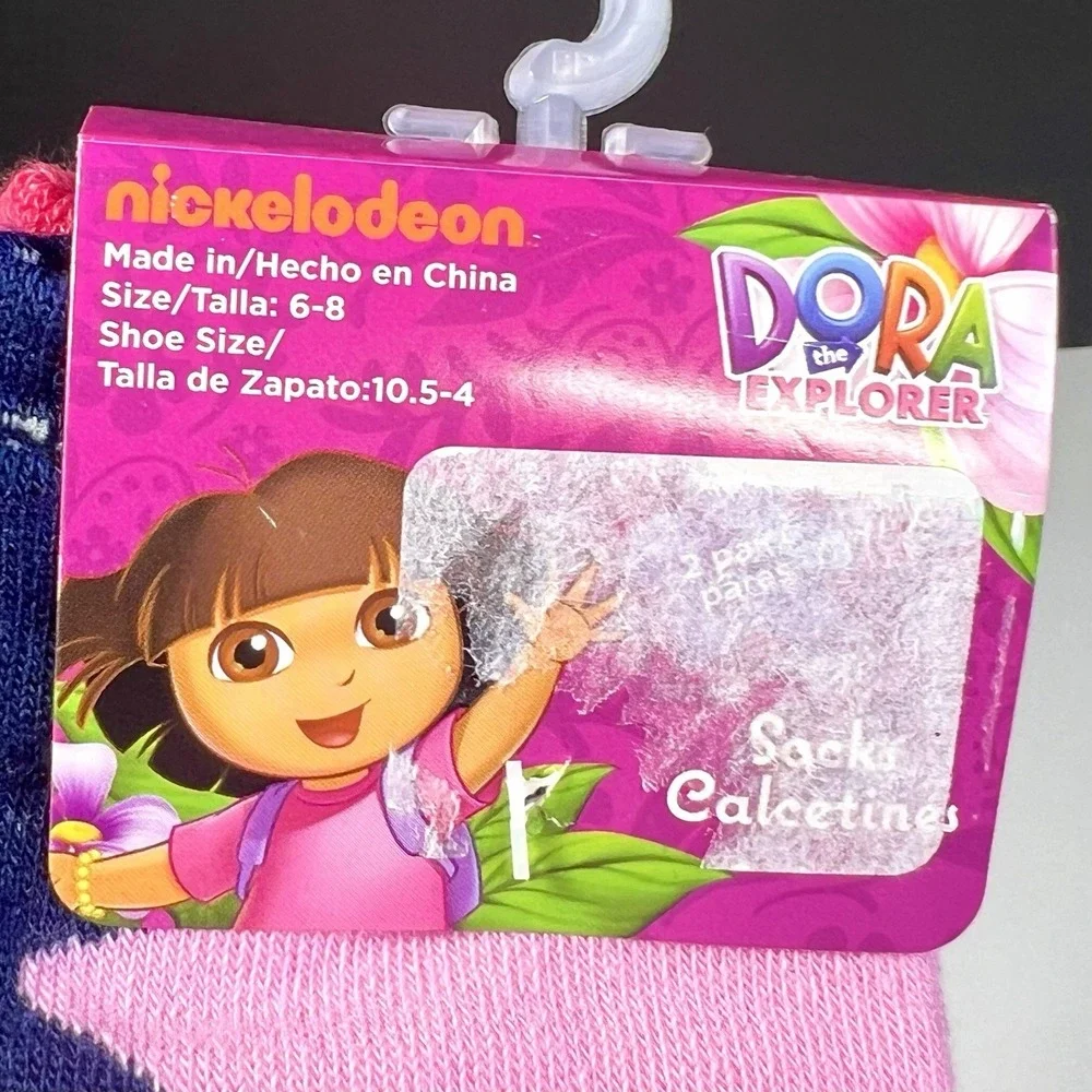 Nickelodeon Dora The Explorer & Boots Calf Socks Girls 6-8 Pink‎ Navy Pair/2 NWT